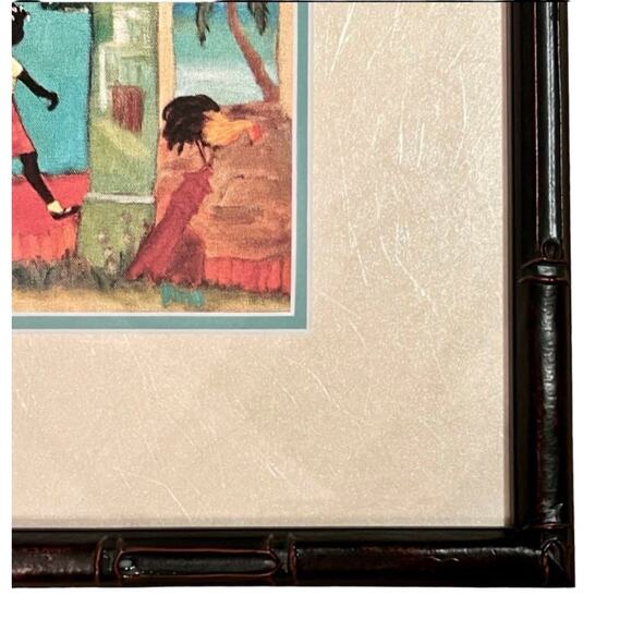 Chicken Gade Folk Art Print-Signed King-Framed 15x13-Caribbean Scene-Haitian - Picture 5 of 8